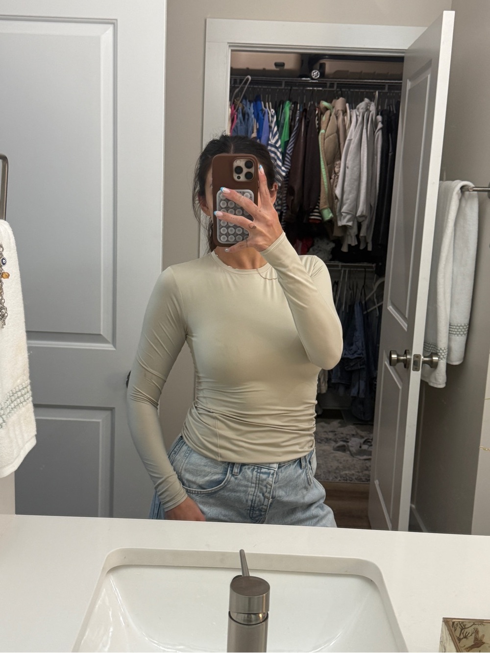 lululemon athletica Long-Sleeve Crew Top in Light Taupe